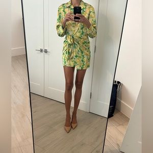 Zara Yellow and Green Floral Printed Wrap Dress